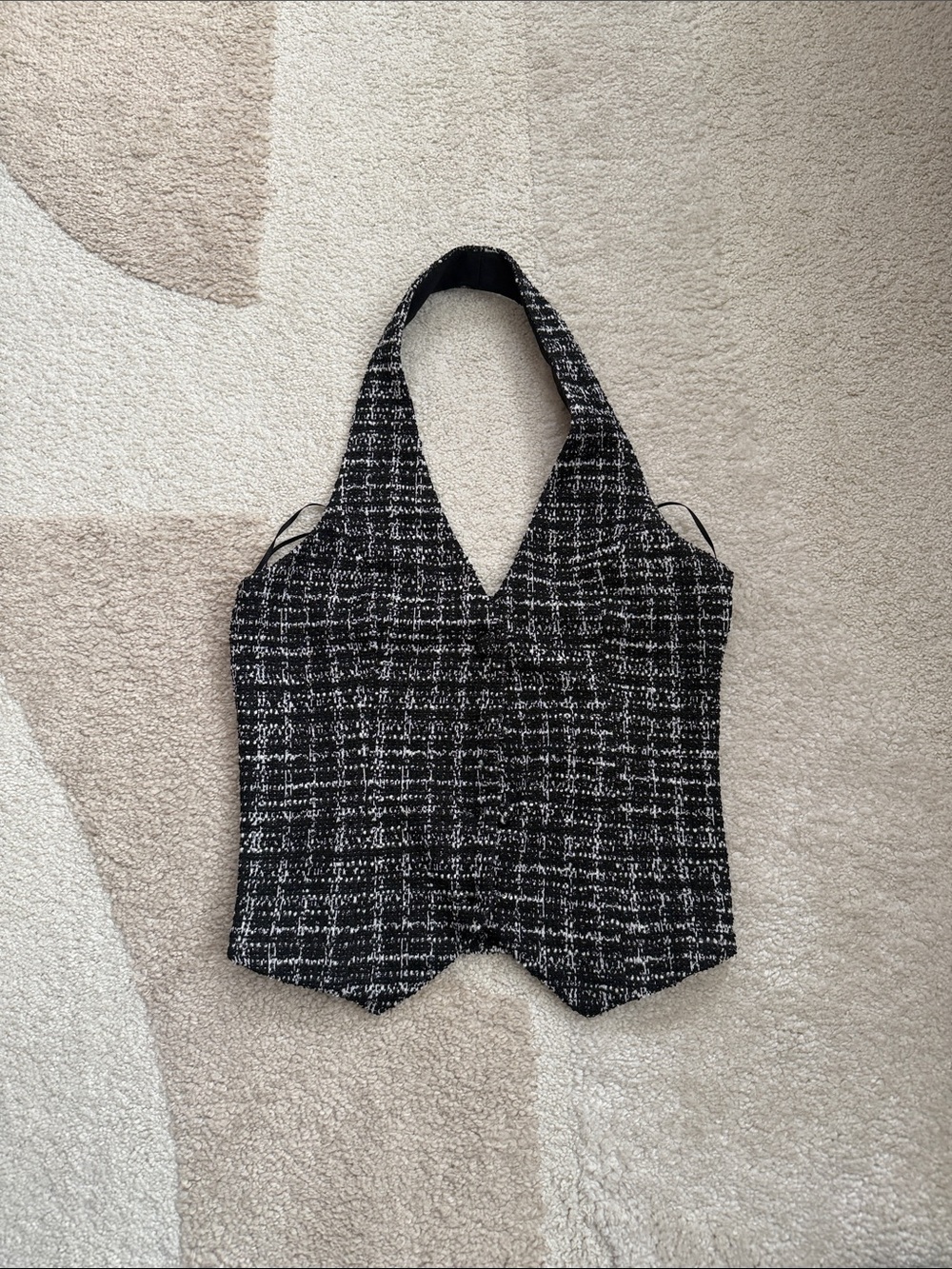 Textured Black and White Halter Tweed Camisole